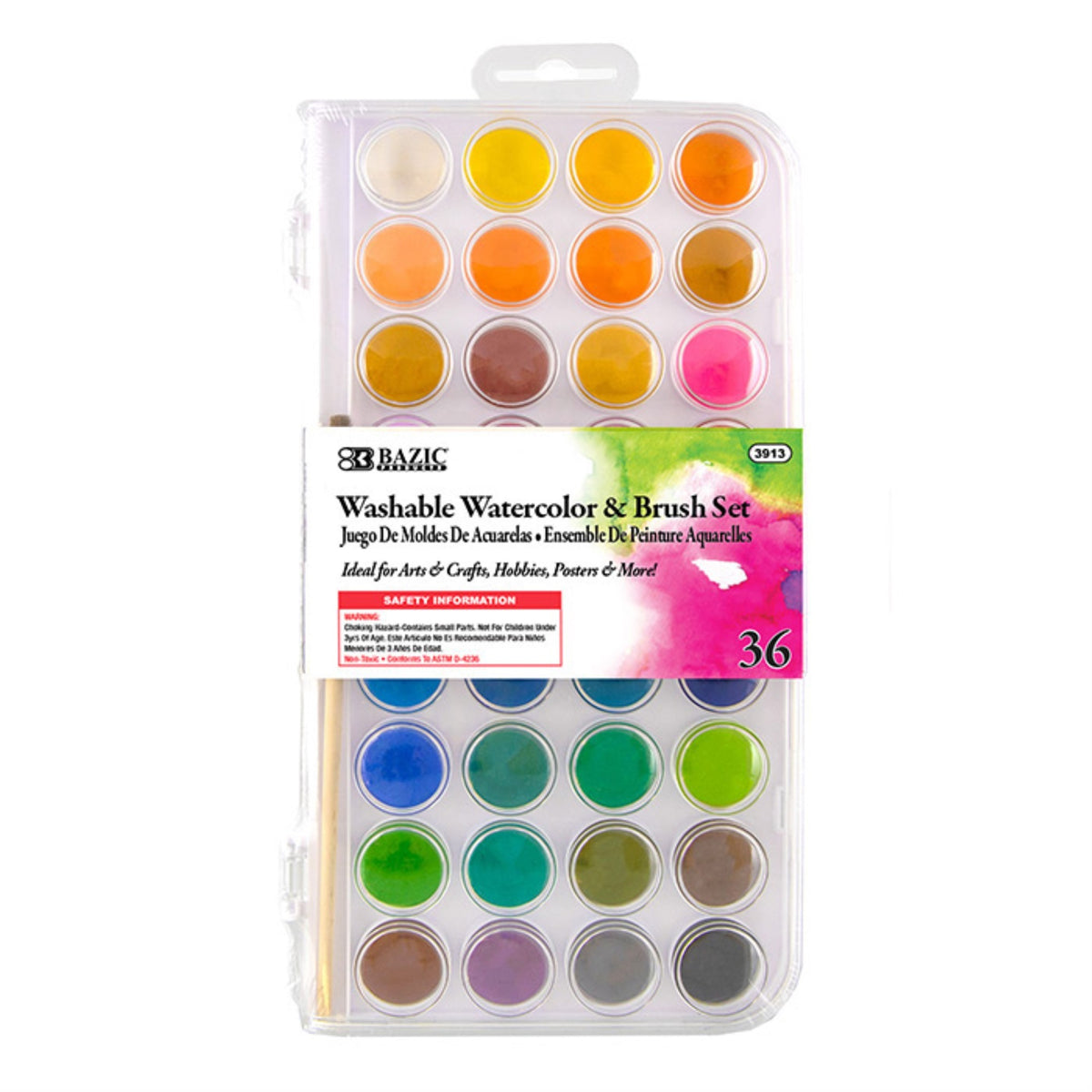 Bazic 36 Ct. Watercolor W/ Brush /Case Qty - 72