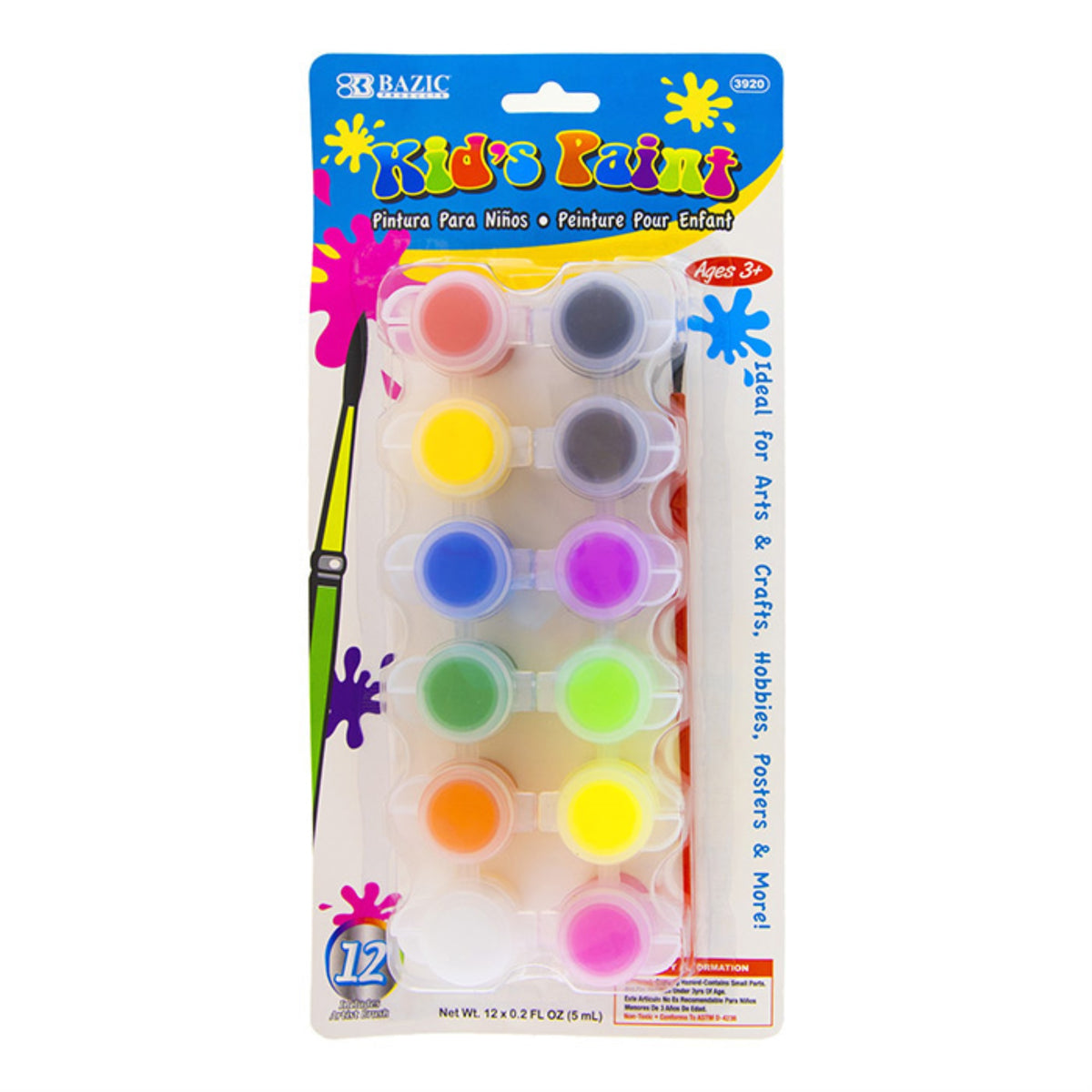 Bazic 0.17 Fl Oz (5 Ml) 12 Color Kid'S Paint W/ Brush