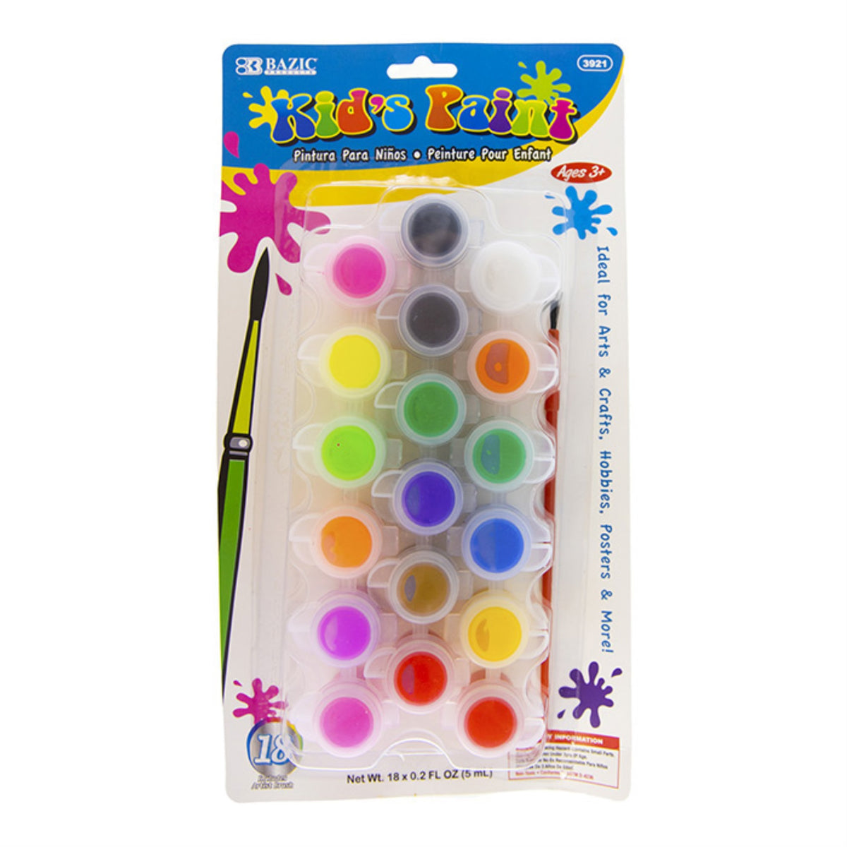 Bazic 0.17 Fl Oz (5 Ml) 18 Color Kid'S Paint W/ Brush