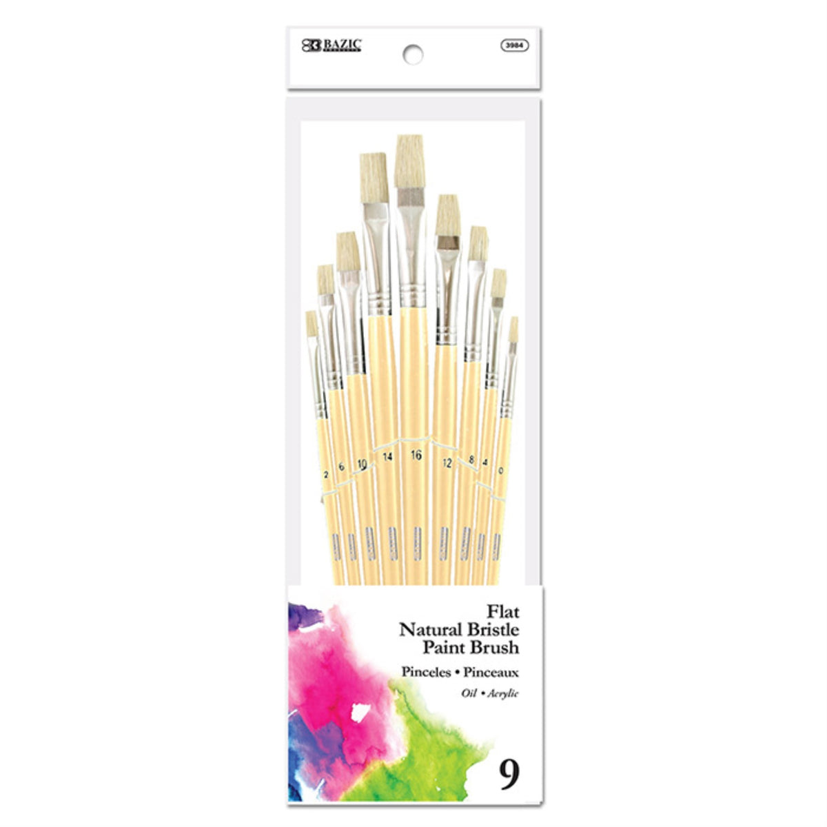 Bazic Flat Natural Bristle Paint Brush (9/Pack) / Box Qty - 12