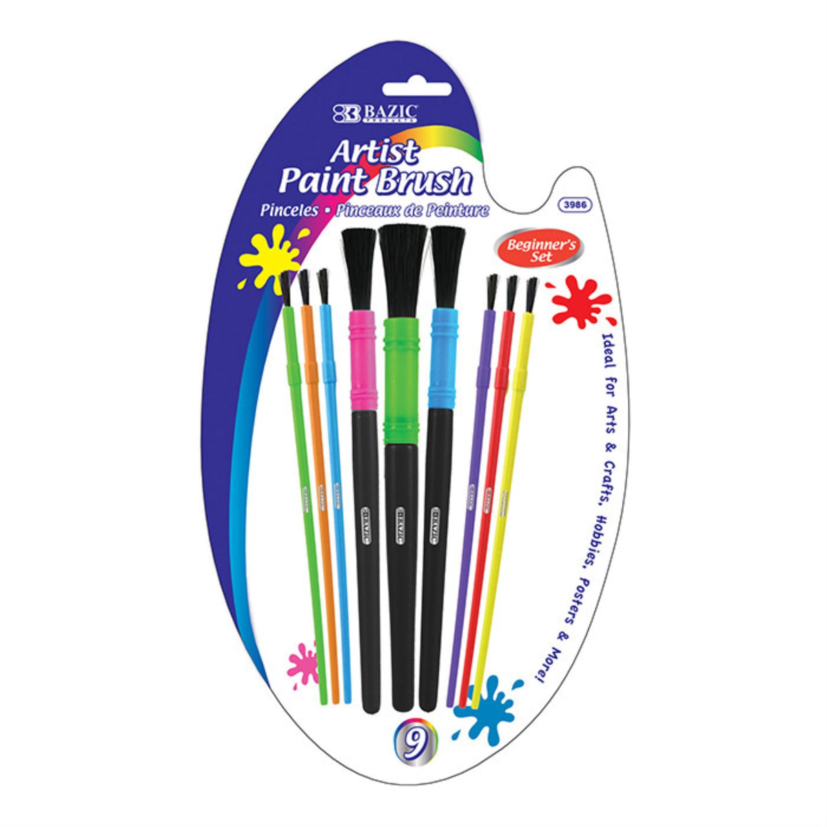 Bazic Asst. Size Kid'S Paint Brush Set (9/Pack) /Case Qty - 72