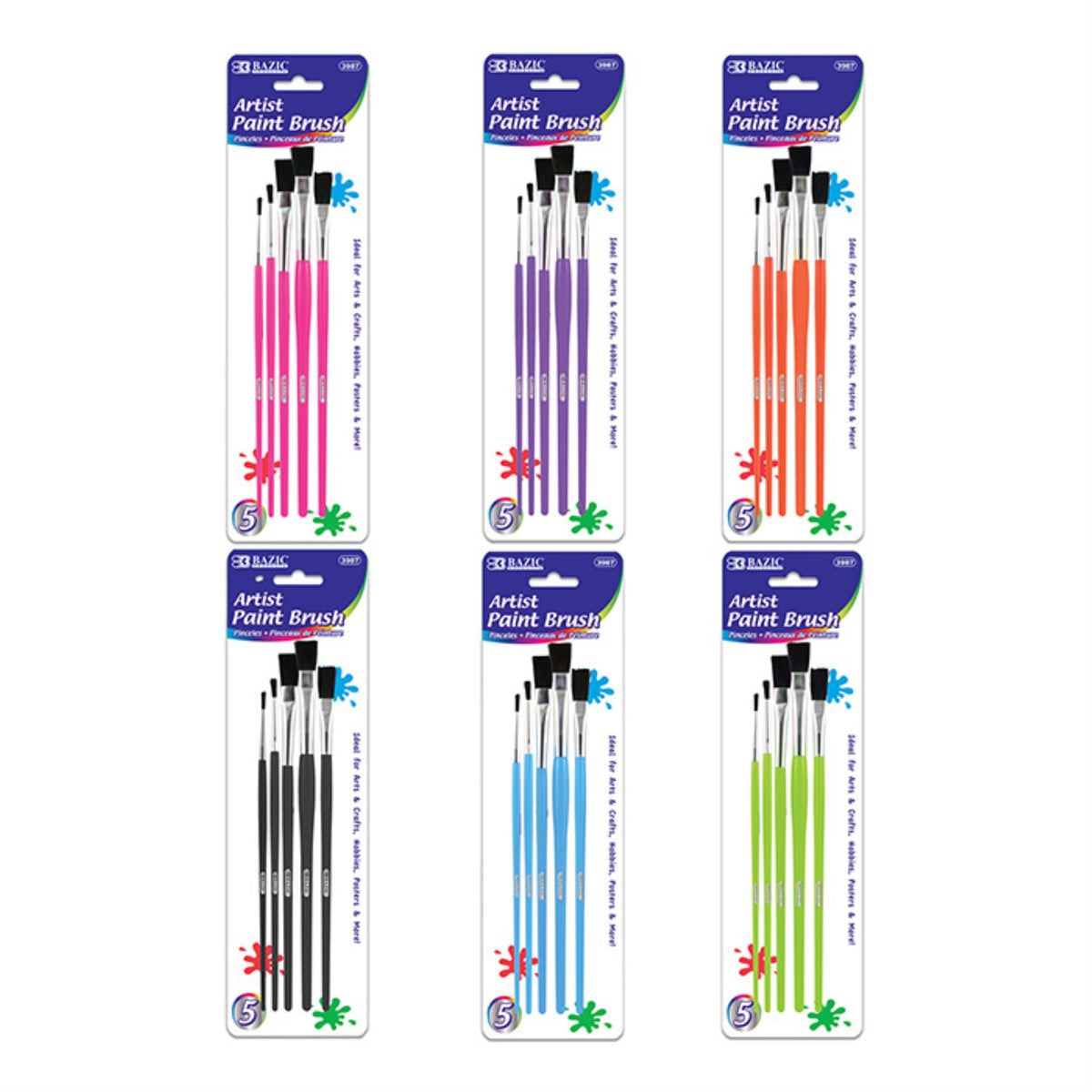 Bazic Asst. Size Kid'S Paint Brush Set (5/Pack)