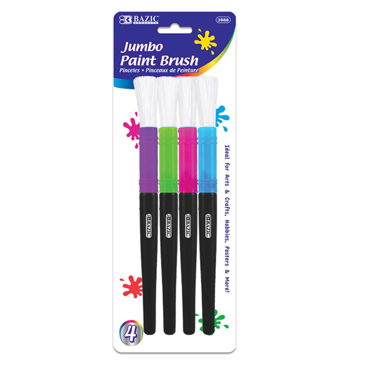 Bazic Jumbo Kid'S Paint Brush Set (4/Pack) /Case Qty - 144