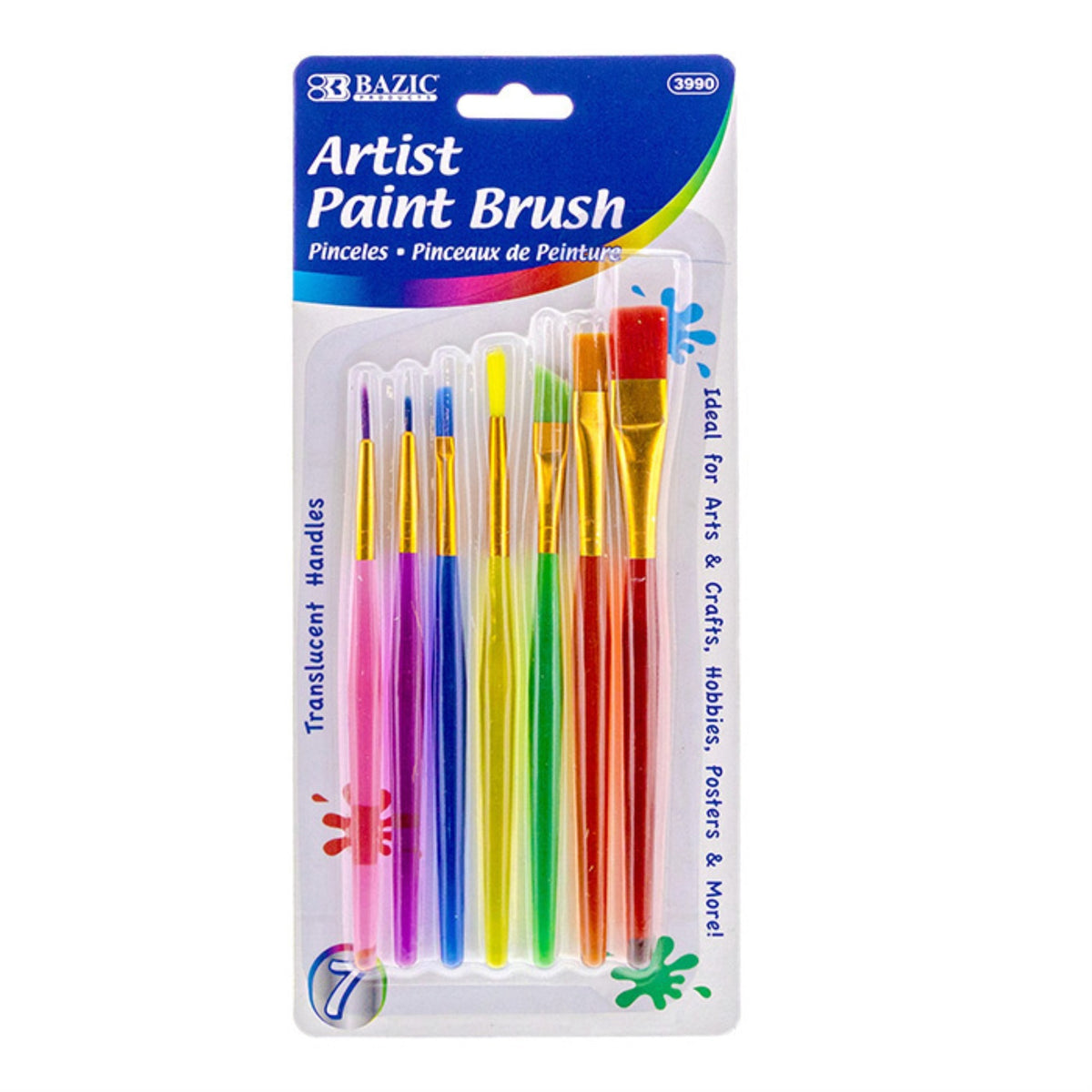 Bazic Paint Brush W/ Translucent Handle Set (7/Pack) / Box Qty - 24