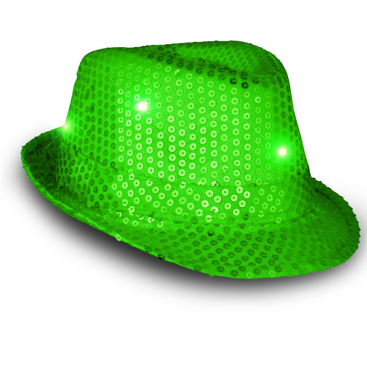 LED Flashing Fedora Hat with Green Sequins