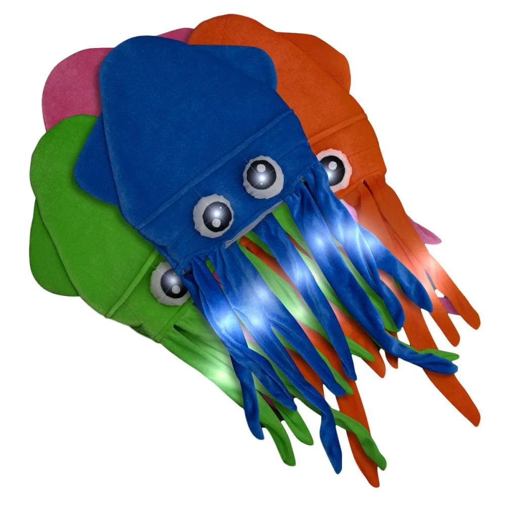 Assorted LED Under The Sea Squid Hat Pack Of 4