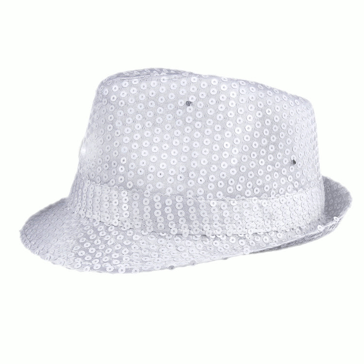 Light Up LED Flashing Fedora Hat with White Sequins