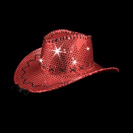 LED Sequin Cowboy Hat with Fancy Stitching Red