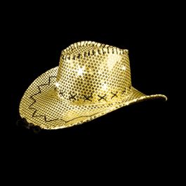 LED Sequin Cowboy Hat with Fancy Stitching Gold