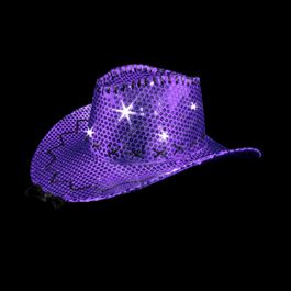 LED Sequin Cowboy Hat with Fancy Stitching Purple