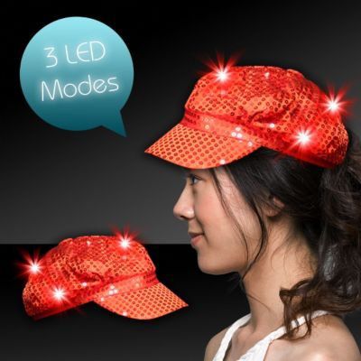 Sequin LED Newsboy Cap Red