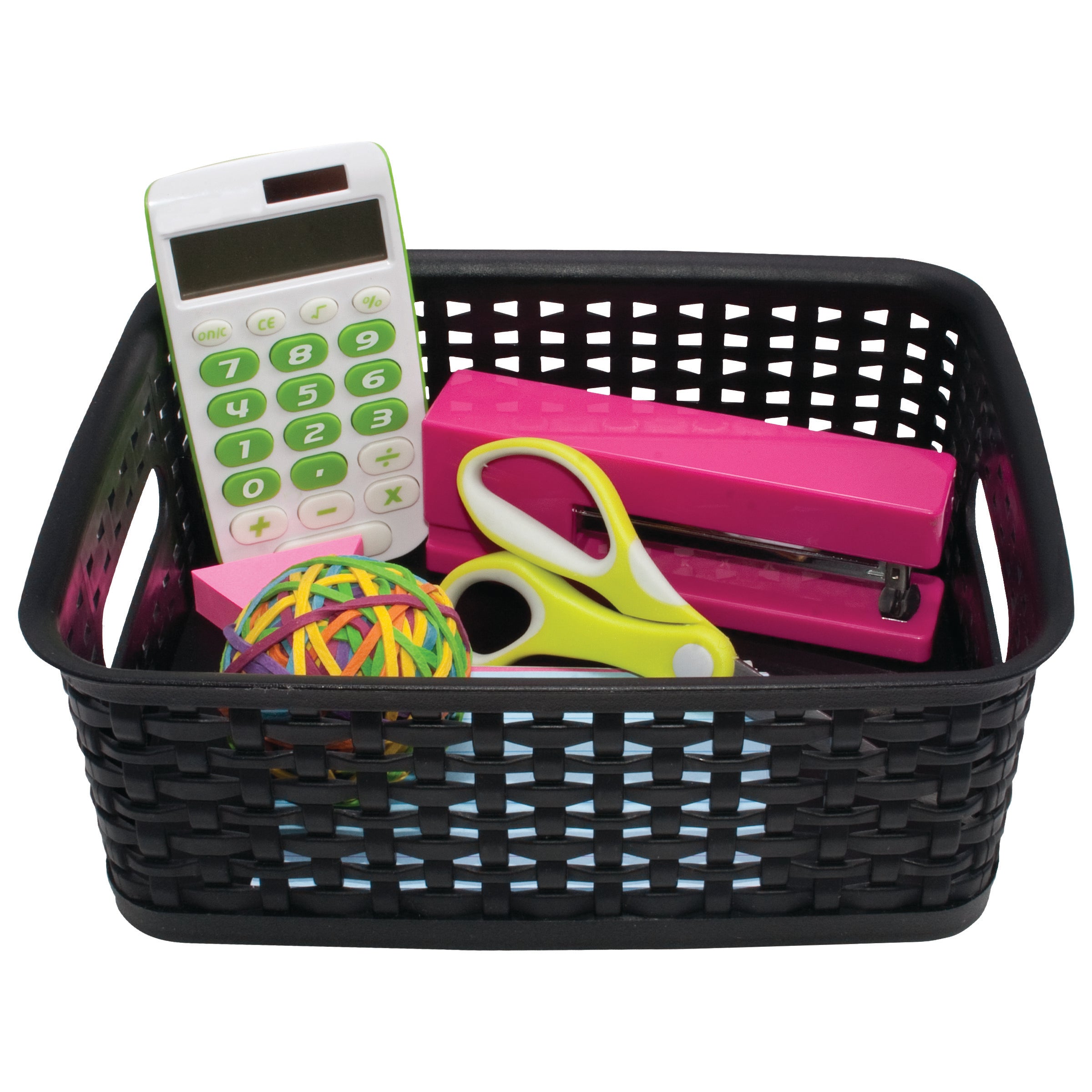 Advantus Small Plastic Weave Bins, 10 X 7.25 X 4, 3 Pack, Black (40326)