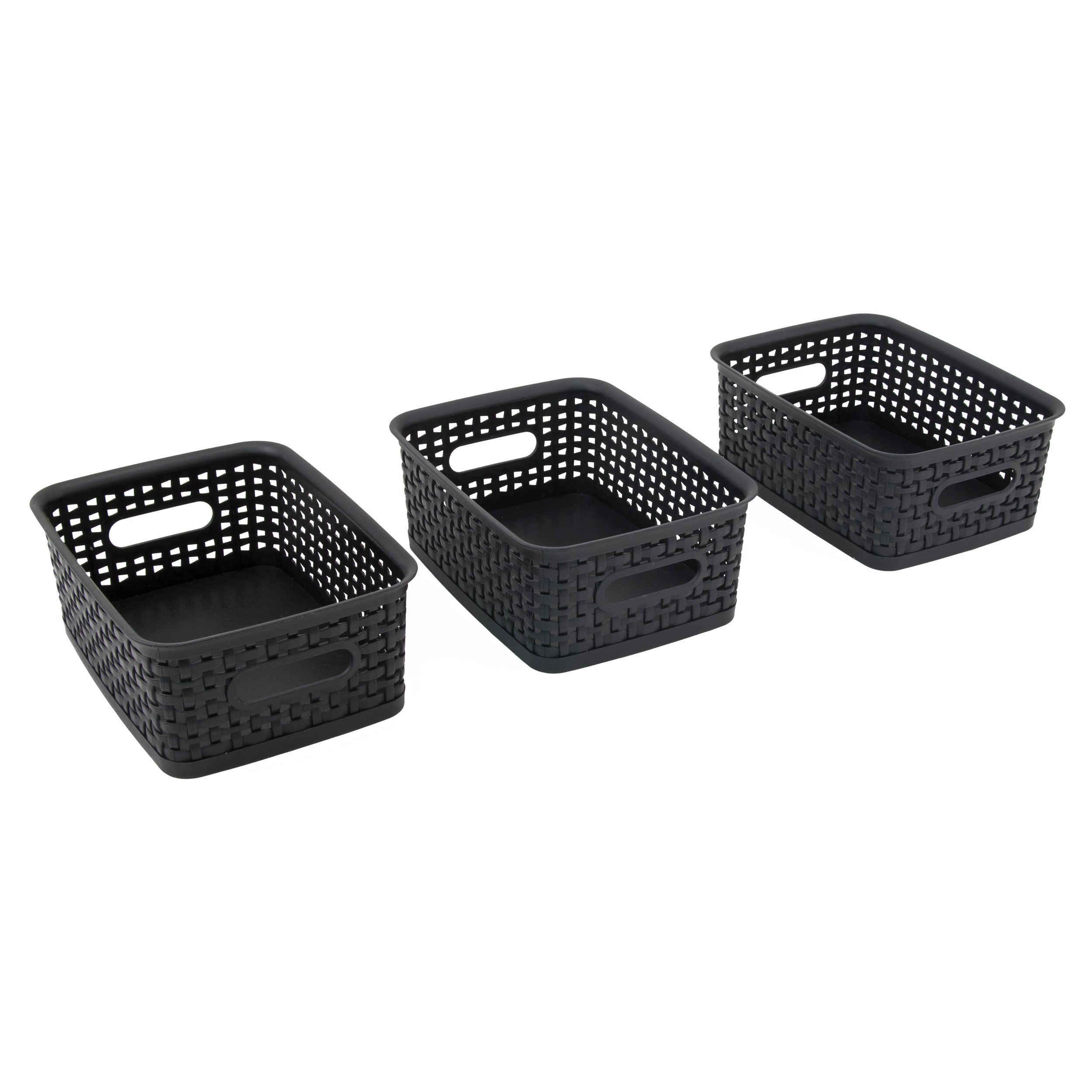 Advantus Small Plastic Weave Bins, 10 X 7.25 X 4, 3 Pack, Black (40326)