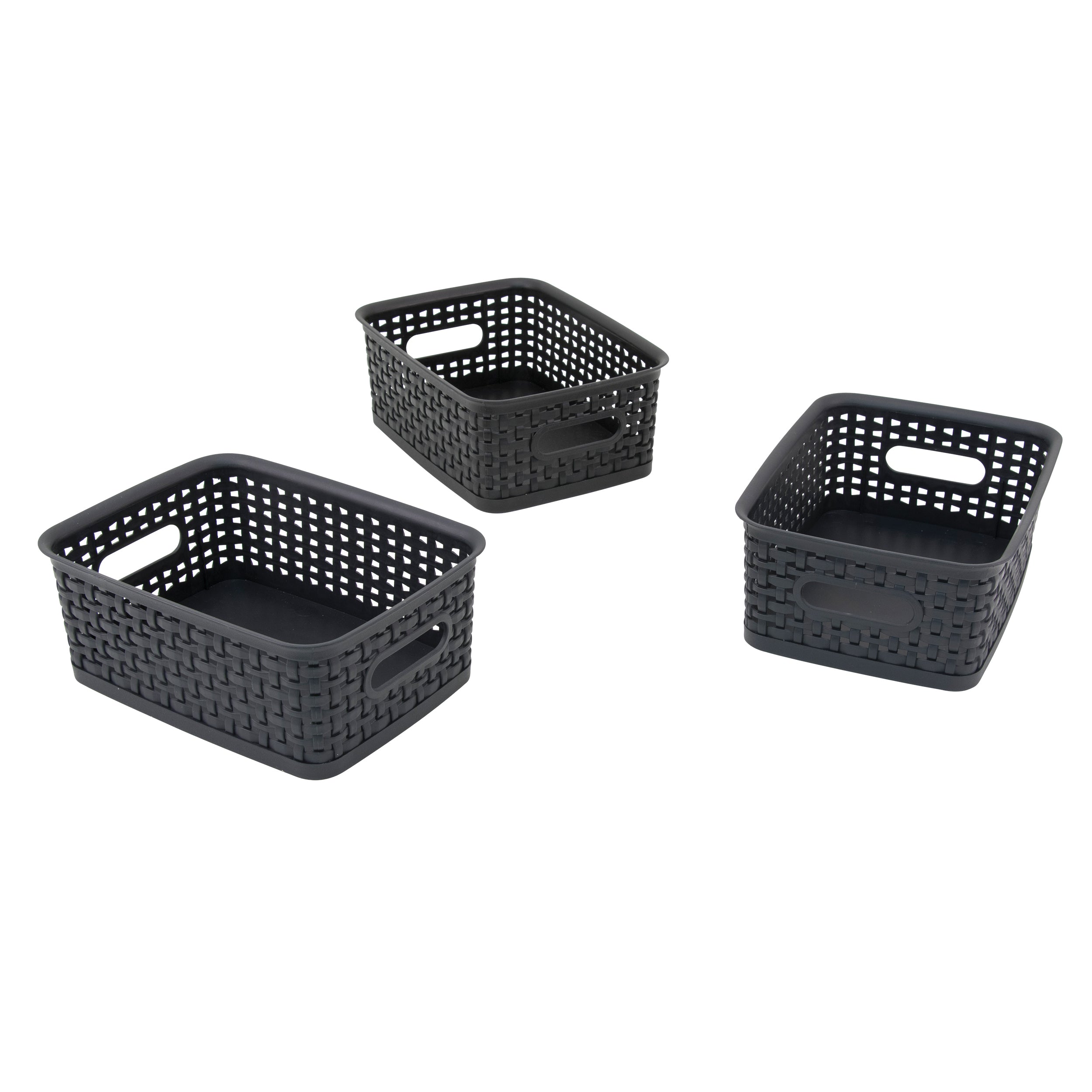 Advantus Small Plastic Weave Bins, 10 X 7.25 X 4, 3 Pack, Black (40326)