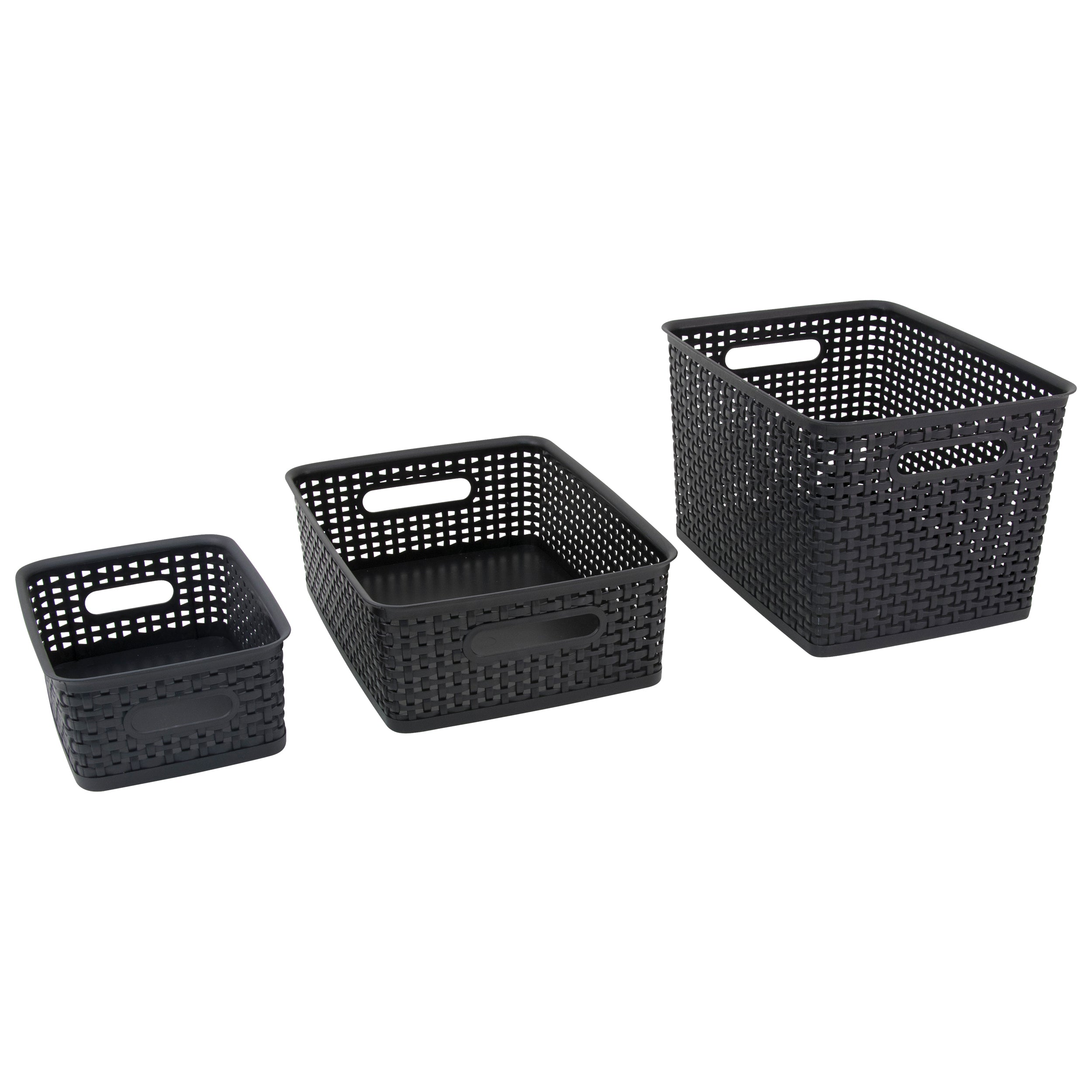 3 Pack Plastic Weave Bin: 1 Ea Small, Medium, Large