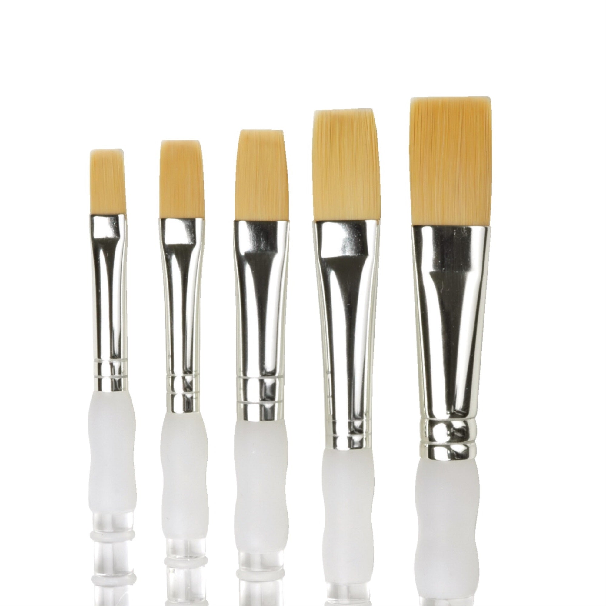 Royal Brush Soft Grip Flat Golden Taklon Fiber Long Handle Paint Brush Set, Assorted Size, Set Of 5