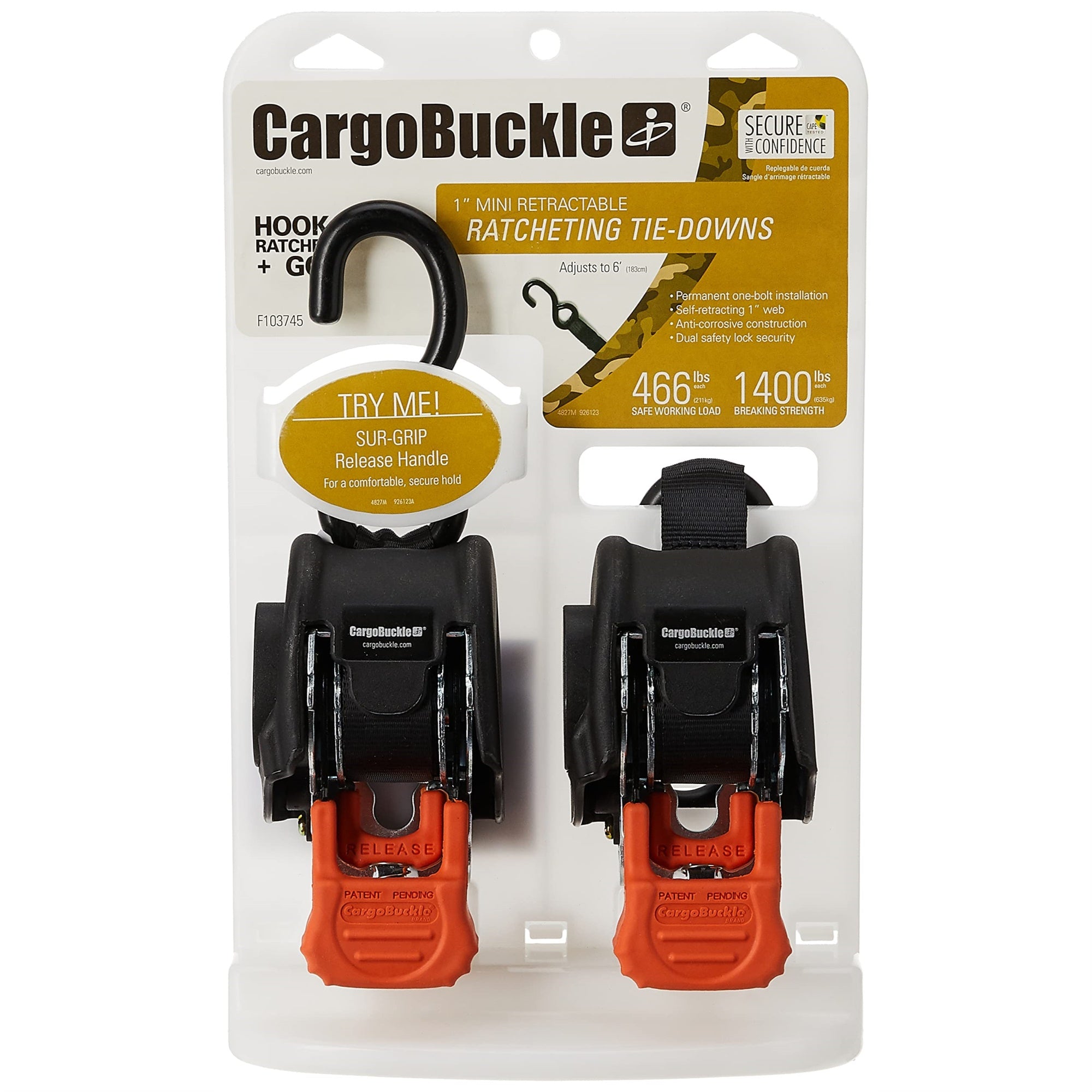 Cargobuckle Retractable Mini G3 Tie Down System 1'X72' Pair