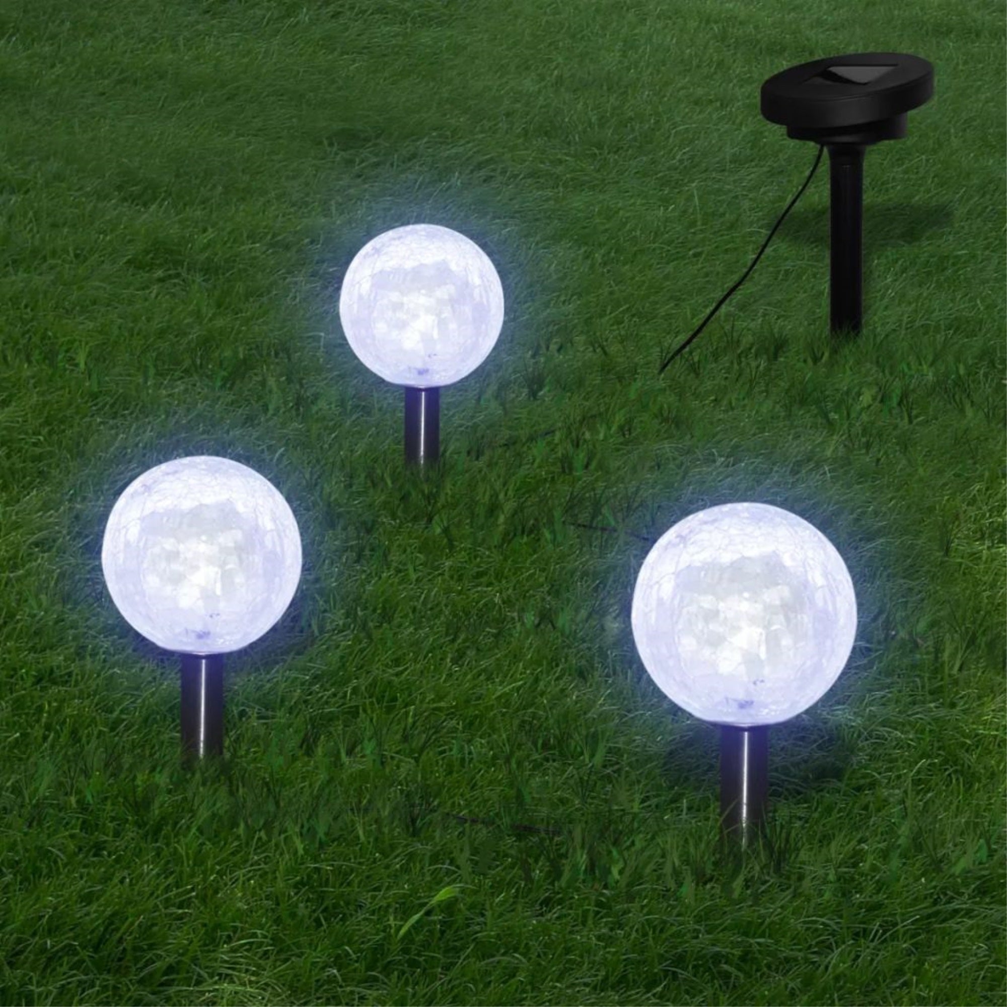 Vidaxl Solar Bowl 3 Led Garden Lights With Spike Anchors & Solar Panel