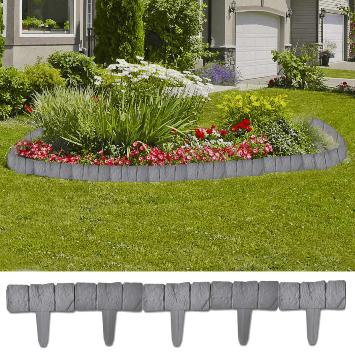 Plastic Garden / Lawn Fence Stone Look 41 Pcs 32.8 Ft