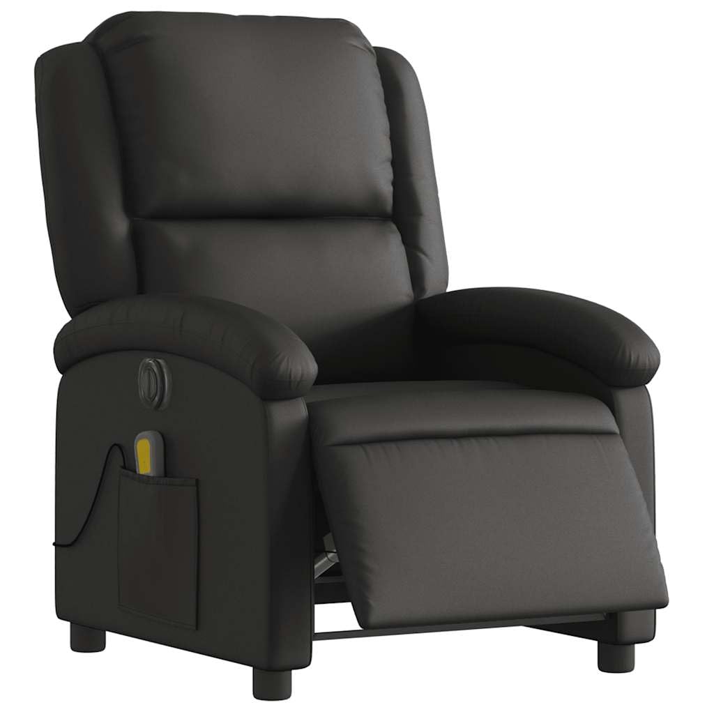 vidaXL Electric Massage Recliner Chair Black Real Leather