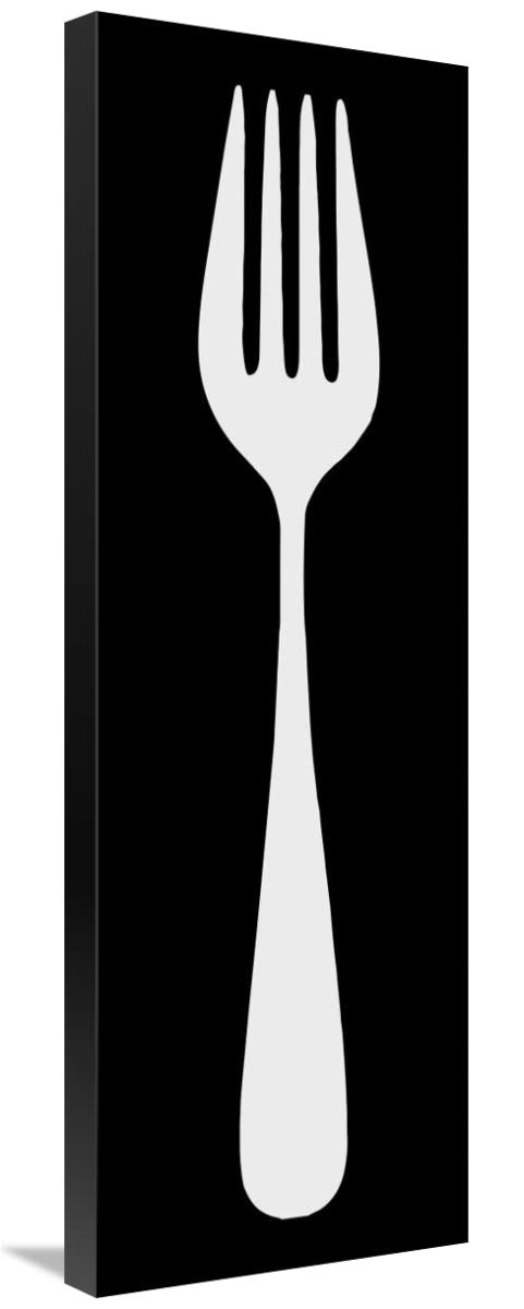 Mealtime: White on Black - Fork-Canvas Art-12x36”
