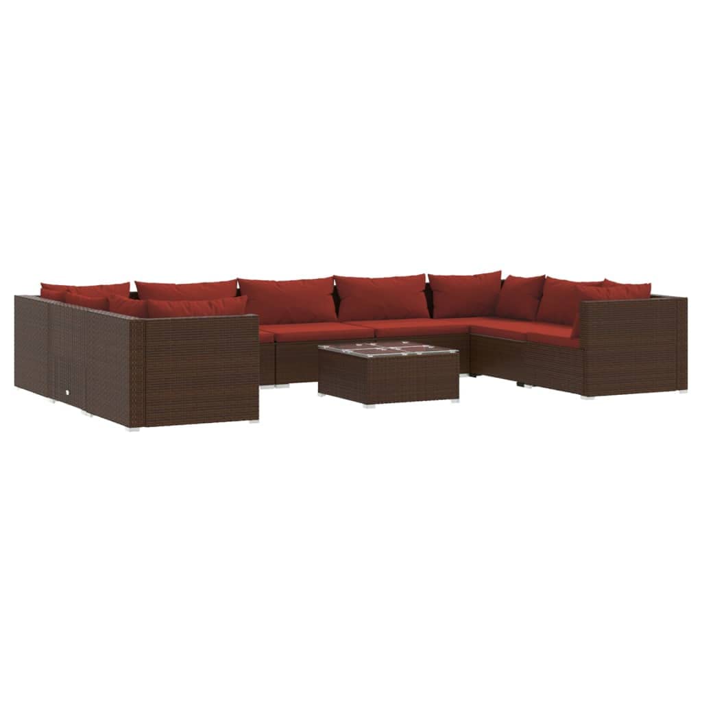 vidaXL 8 Piece Patio Lounge Set with Cushions Poly Rattan Brown