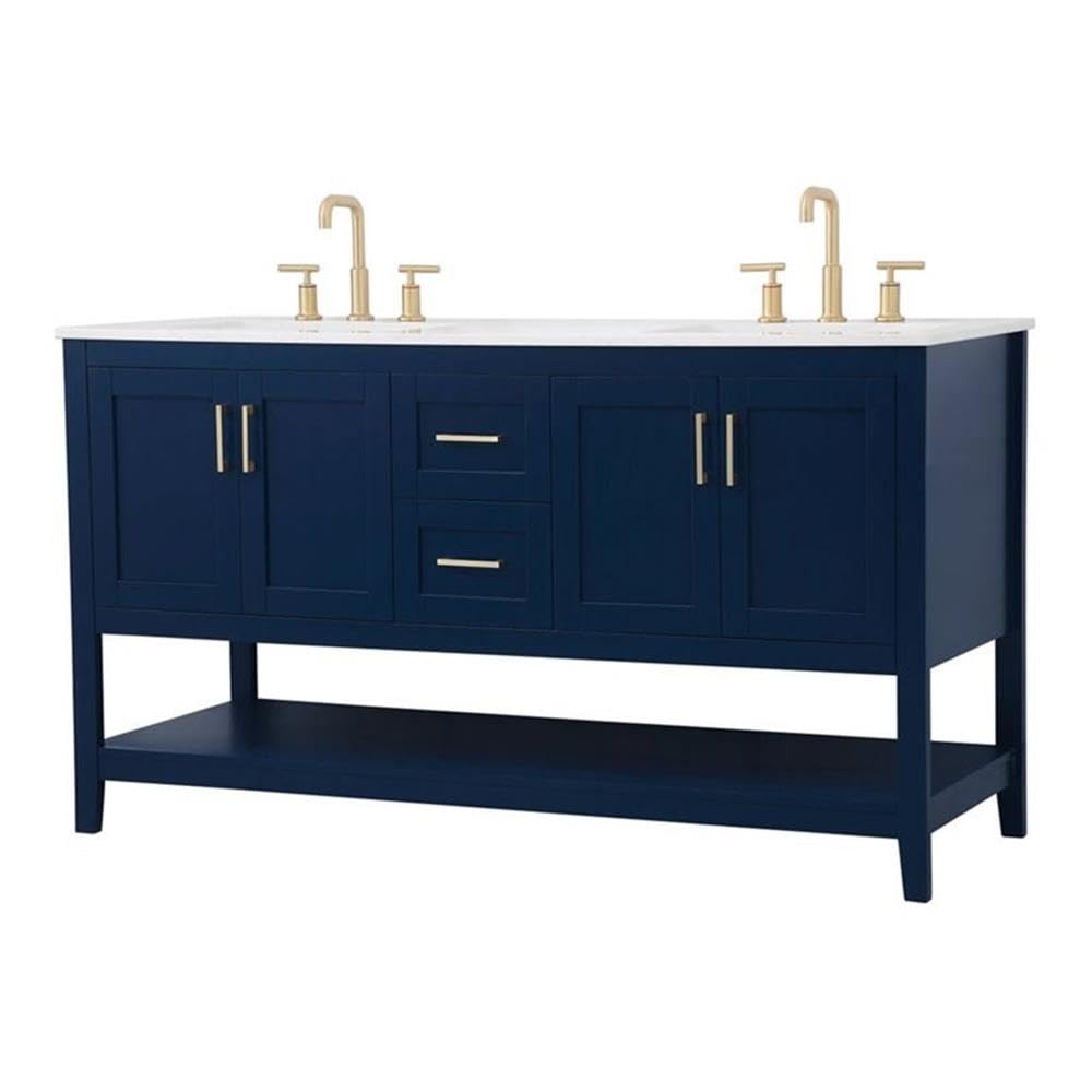 Elegant Decor Aubrey 60 Steel And Solid Wood Double Bathroom Vanity In Blue