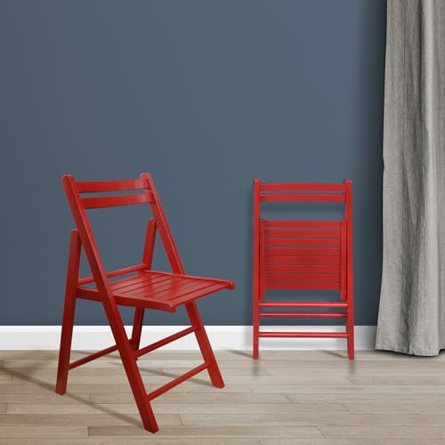 Casafoyer  Wooden Folding Chairs 2-Pcs Set - Red - (Pack Of 2)