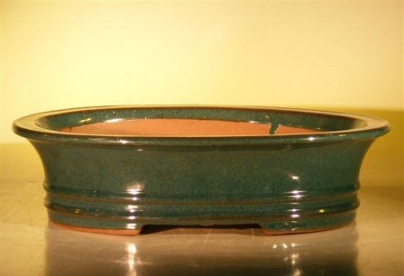 Green Ceramic Bonsai Pot - Oval<br><i>14.0 x 11.5 x 4.0</i>