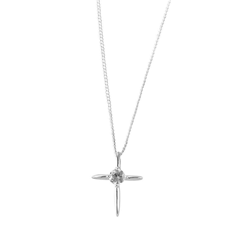 Silver Plated Cross With Stone Necklace