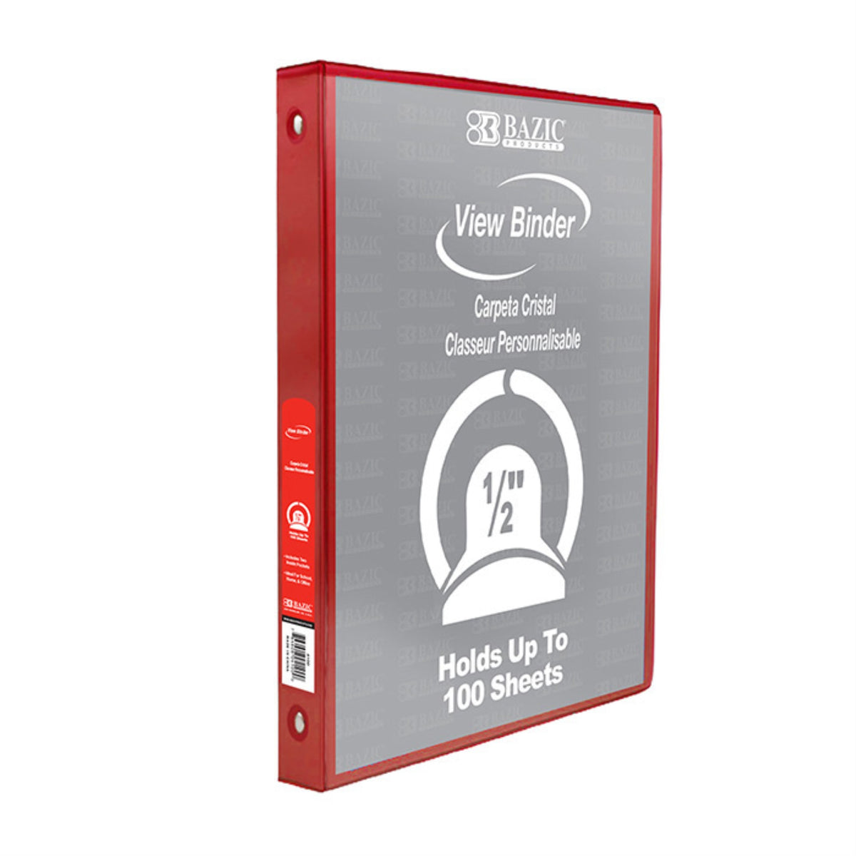 Bazic 1/2' Red 3-Ring View Binder W/ 2-Pockets