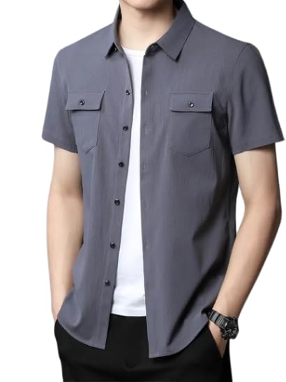 Lymio Men Shirt|| Shirt For Men|| Casual Shirt For Men (Double Pocket Grey-M)