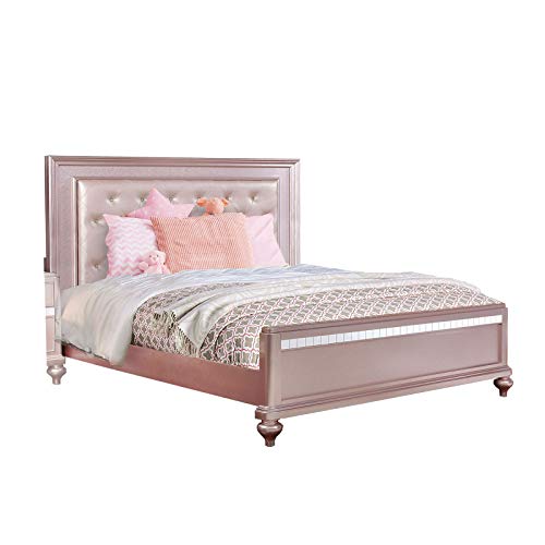 Benjara Contemporary Styled Twin Bed With Padded Button Tufted Headboard, Pink