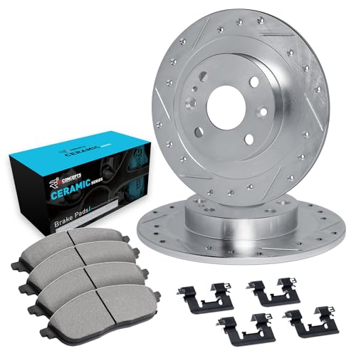 R1 Concepts Drilled and Slotted Silver Disc Brake Rotor Set with Ceramic Pads and Hardware WGWH1-31005