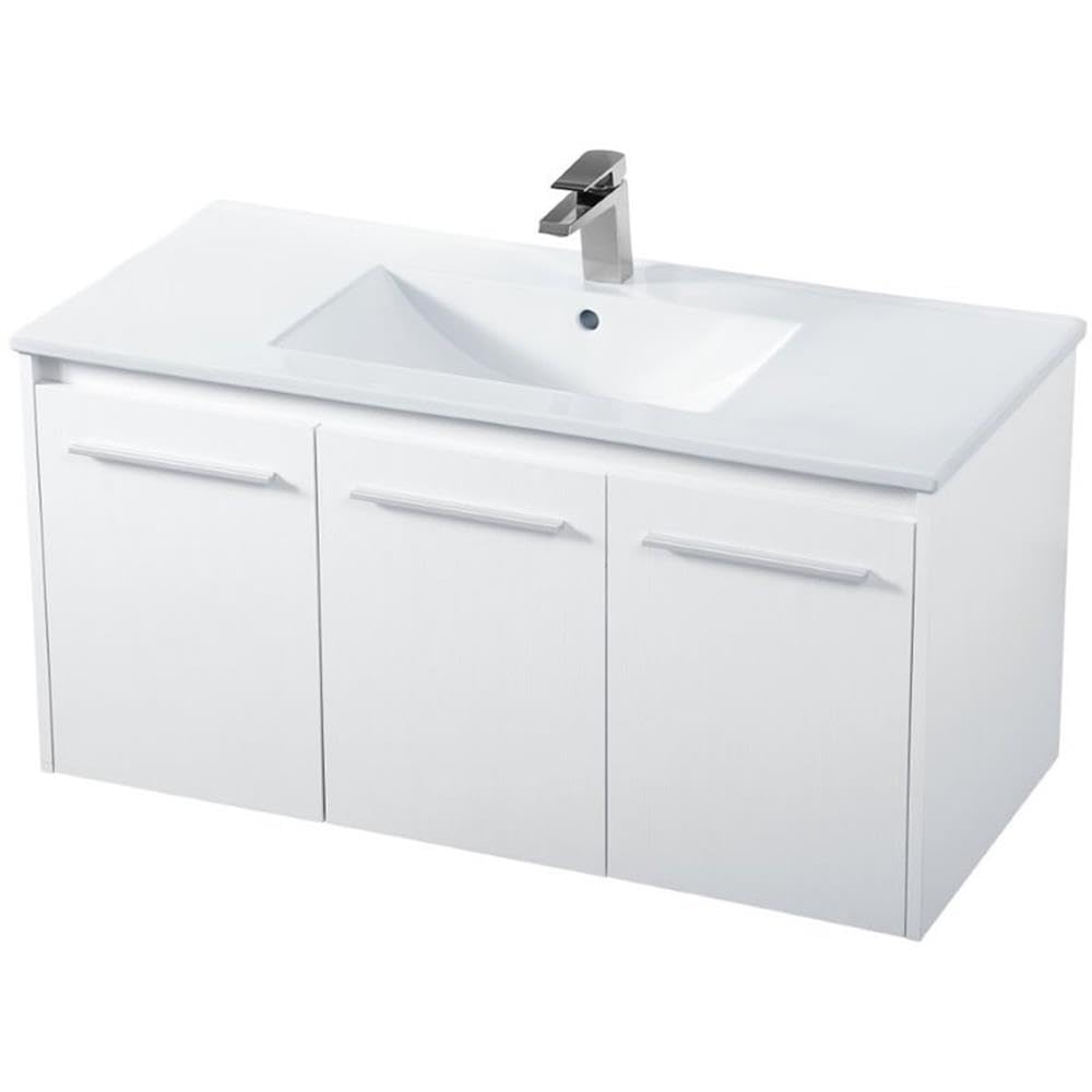 Elegant Decor Rasina 40 Single Porcelain Top Floating Bathroom Vanity In White