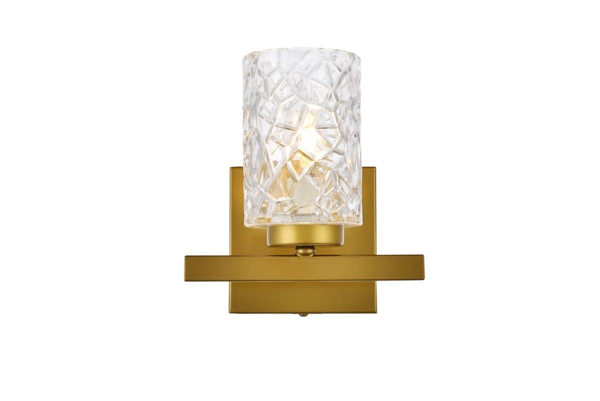 Living District Cassie 1-Light Metal Bath Sconce In Brass And Clear