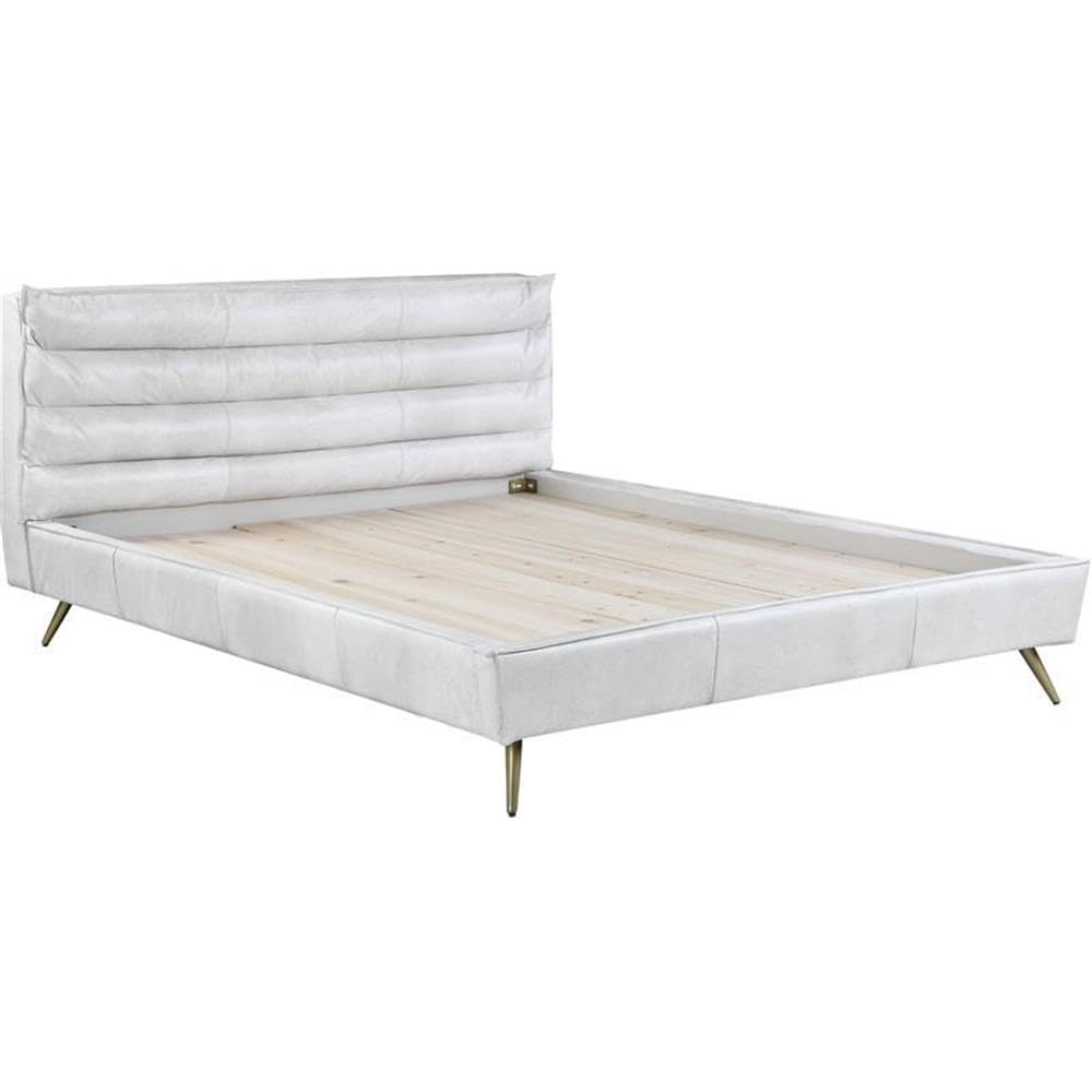 BD00564EK Eastern King Bed - Vintage White Top Grain Leather, Doris (1Set/3Ctn)