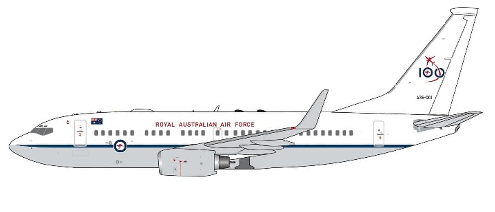 Boeing 737-700 Aircraft Royal Australian Air Force 100th Anniversary (A36-001) White with Blue Stripes ?Gemini Macs? Series 1/400 Diecast Model Airplane by GeminiJets