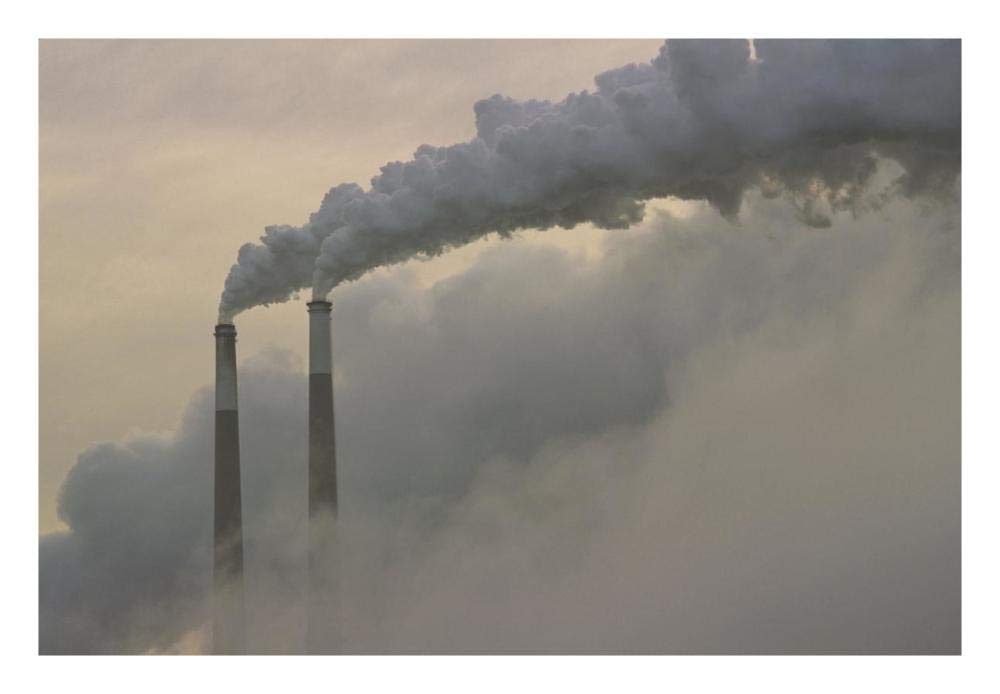Gas effluence pouring out of smoke stacks at nuclear power plant, upper Ohio River, Ohio-Paper Art-26x18”