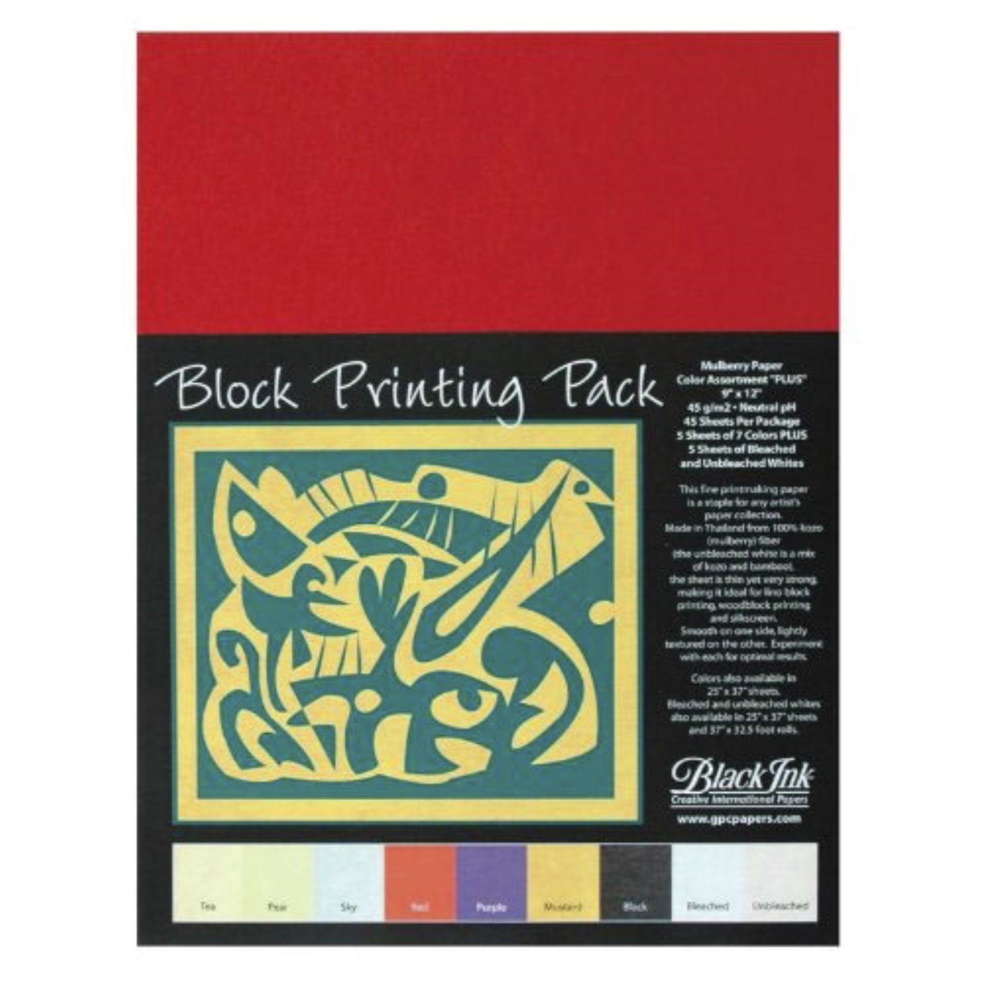 Black Ink Block Printing Paper, 9 X 12 Inches, Assorted Colors, 45 Sheets