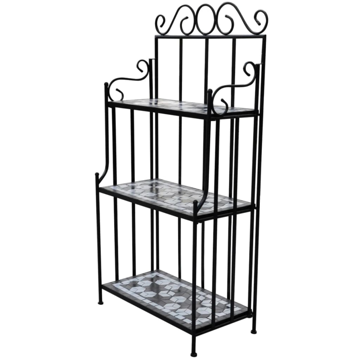 Vidaxl Plant Stand Display Black White Mosaic Pattern