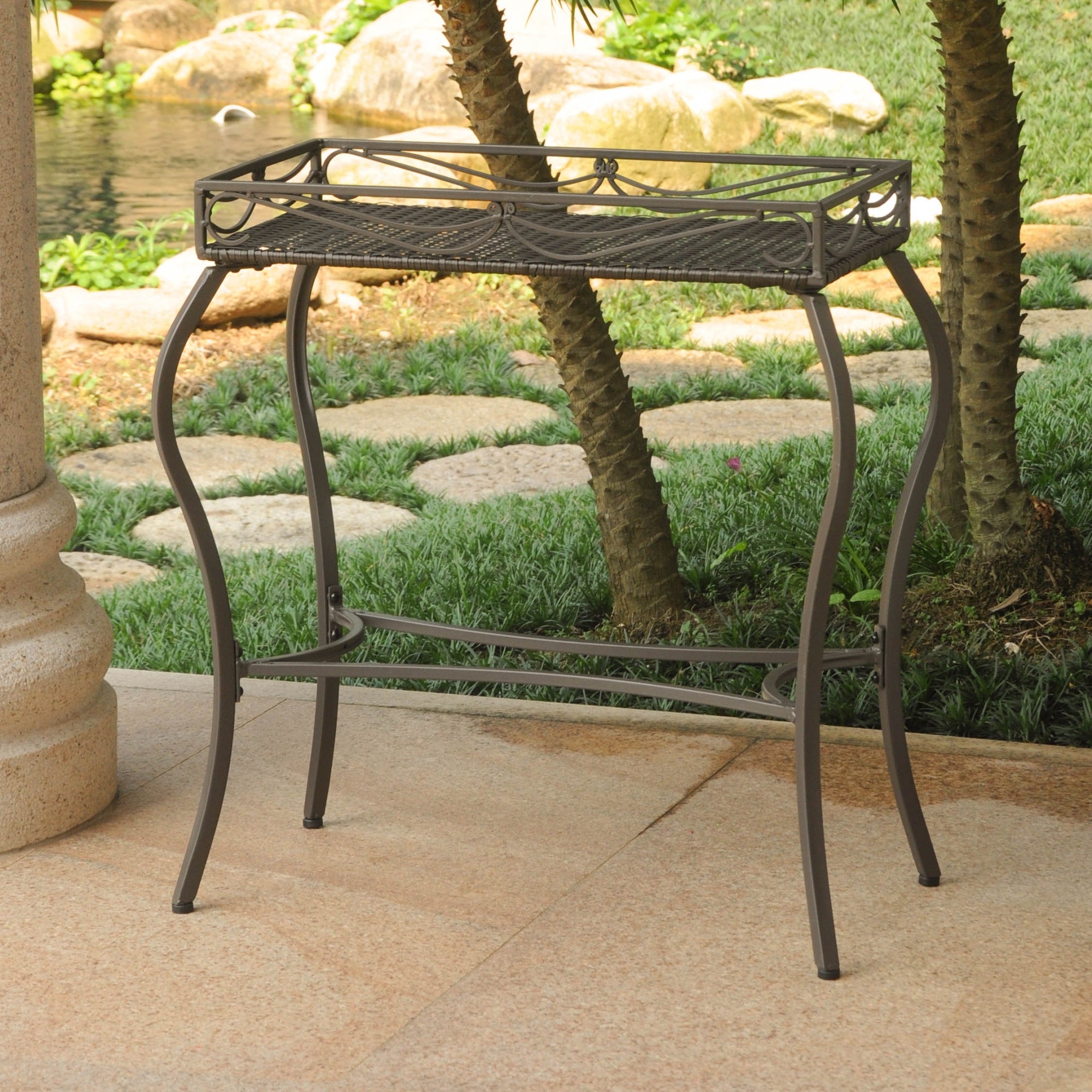 Valencia Resin Wicker/ Steel Rectangular Plant Stand - Chocolate