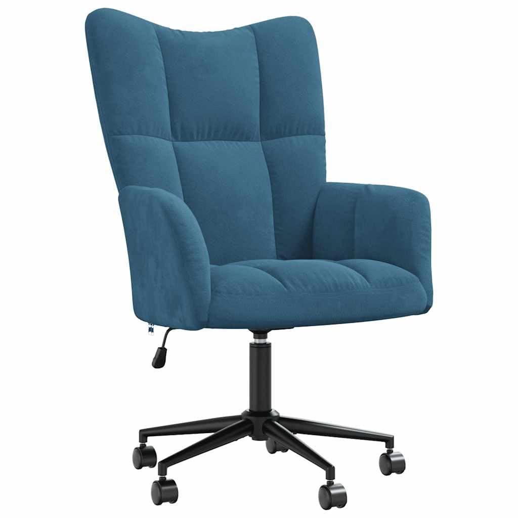 Vidaxl Blue Velvet Modern Relaxing Chair - Adjustable Height, Rotatable Seating, Steel Frame, And Cross Legs