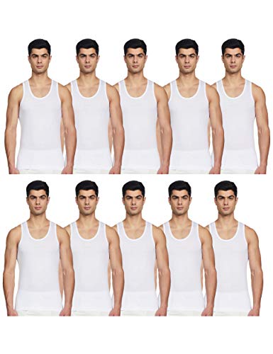 Rupa Jon White 100% Cotton Round Neck Sleeveless MenS Vest Breathable  Ultralight Vest  Pack Of 10  Regular Fit  Xl