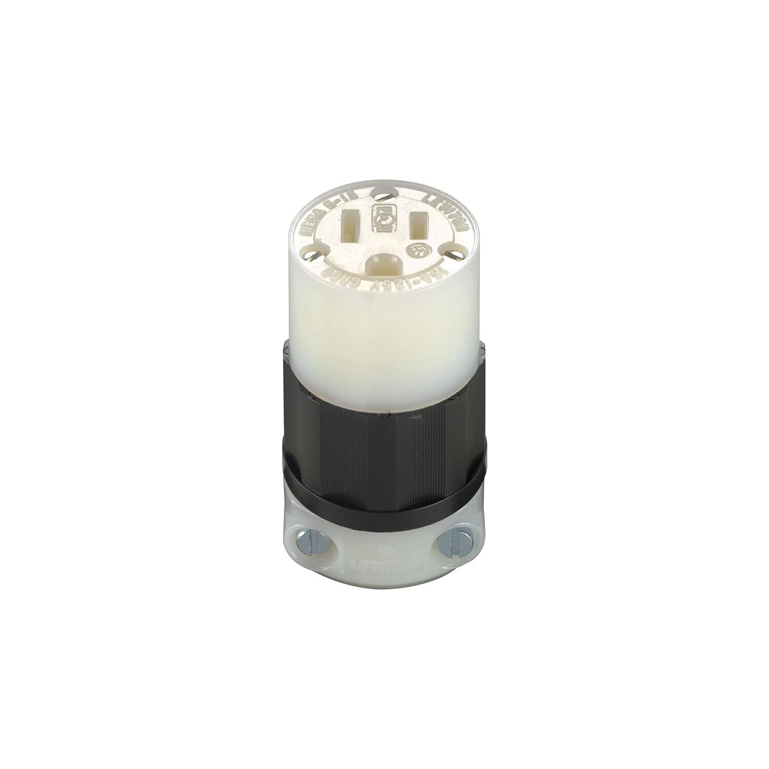 Leviton 5269-C 3 Wire 2 Pole Polarized Industrial Grade Straight Blade Connector 125 Volt 1-Phase 15 Amp Nema 5-15R Blackwhite