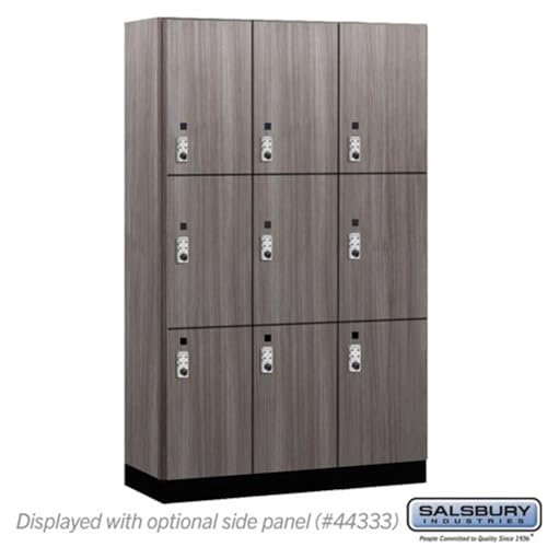 Salsbury 15 Wide Premier Wood Locker-Triple Tier-3 Wide-6 Feet High-18” Deep-Skyline Walnut-Silver Resettable Combination Locks