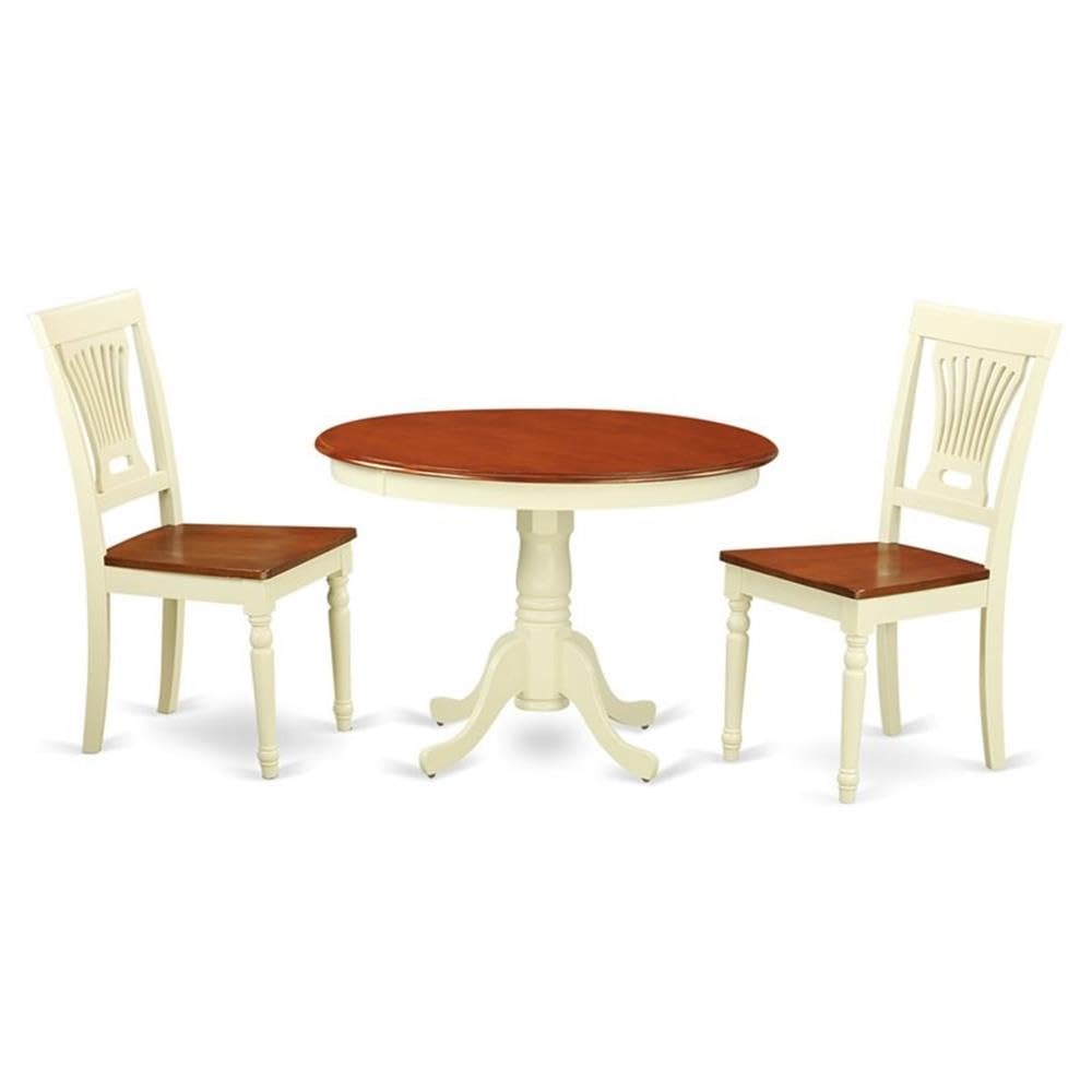 3  Pc  set  with  a  Round  Dinette  Table  and  2  Wood  Dinette  Chairs  in  Buttermilk  and  Cherry  .