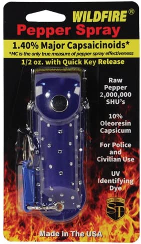 Wildfire 1.4% MC 1/2 oz with rhinestone leatherette holster blue and quick release keychain