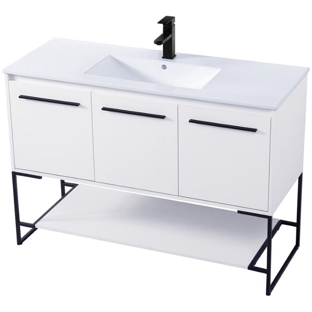 Elegant Decor Gerard 48' Single Porcelain Top Bathroom Vanity In White