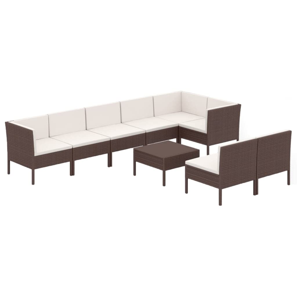 vidaXL 8 Piece Patio Lounge Set with Cushions Poly Rattan Brown